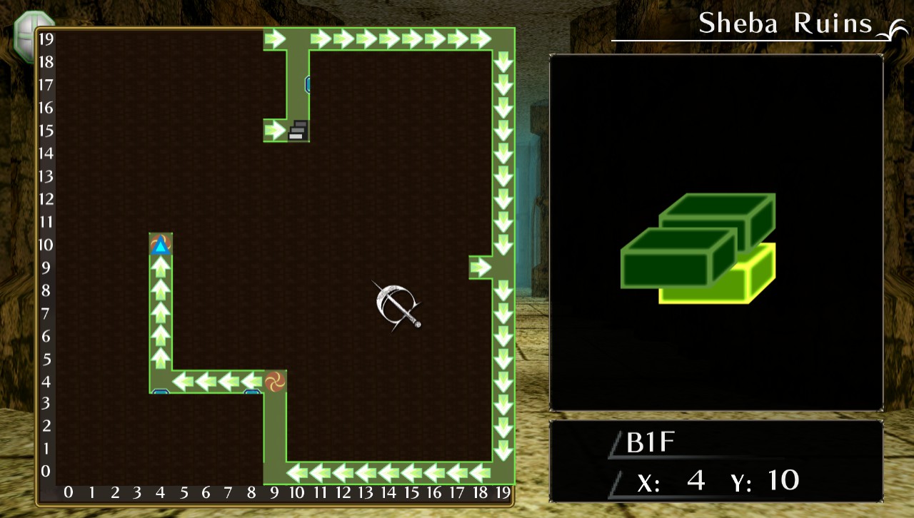 The lower level of Sheba Ruins also has a tough map with forced direction and rotating floors.